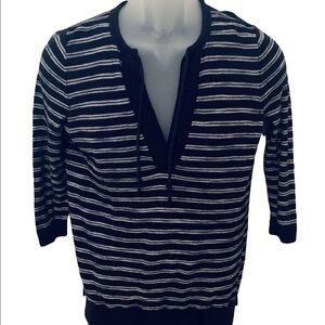 Loft Ann Taylor Navy Blue White Stripe Sweater Women MP Medium Petite
